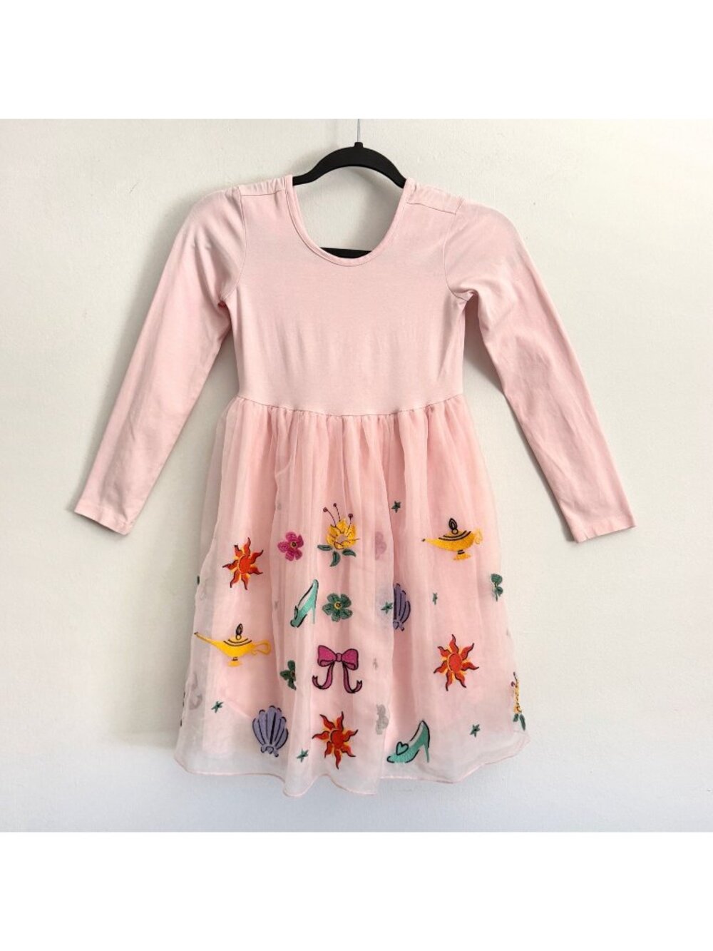 Disney x Hanna Andersson Pink Princess Tulle Dress Embroidered Long Sleeve Sz 8
